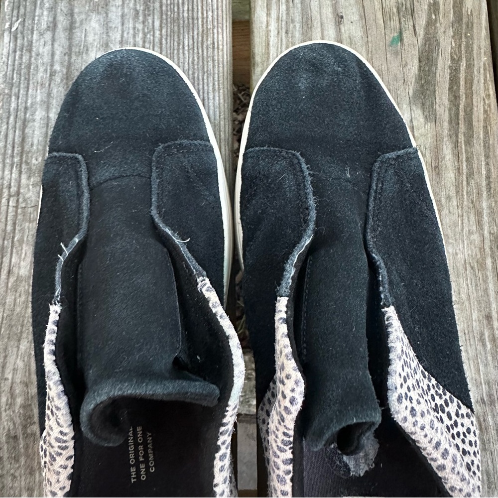 Toms Amber Cheetah Print Slip On Sneakers Suede Leather Black Tan‎ Size 8.5 - Picture 6 of 9
